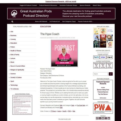 The Hype Coach   
Screenshot of the podcast listing on the Great Australian Pods website