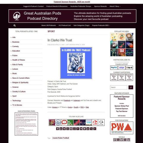In Clarko We Trust   
Screenshot of the podcast listing on the Great Australian Pods website
