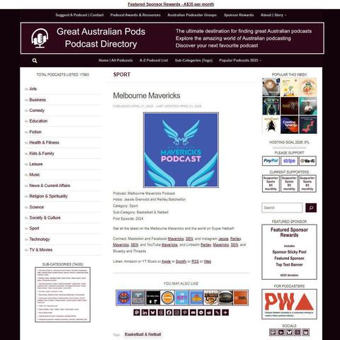 Melbourne Mavericks Podcast   
Screenshot of the podcast listing on the Great Australian Pods website