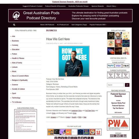 How We Got Here   
Screenshot of the podcast listing on the Great Australian Pods website