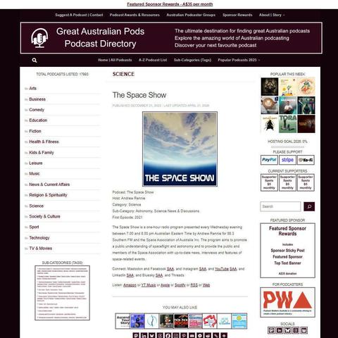 The Space Show   
Screenshot of the podcast listing on the Great Australian Pods website