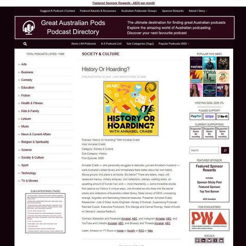 History Or Hoarding? With Annabel Crabb   
Screenshot of the podcast listing on the Great Australian Pods website