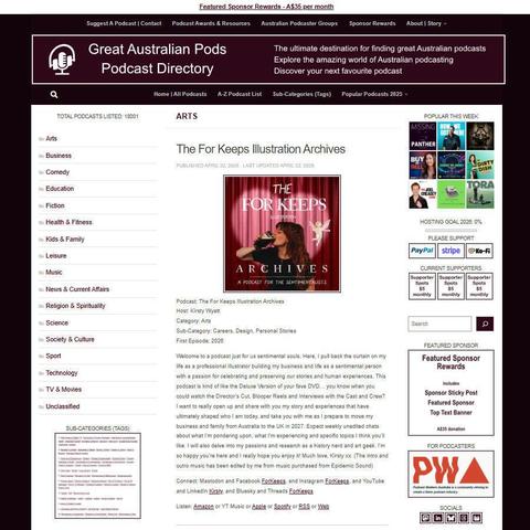 The For Keeps Illustration Archives   
Screenshot of the podcast listing on the Great Australian Pods website