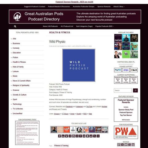 Wild Physio Podcast   
Screenshot of the podcast listing on the Great Australian Pods website