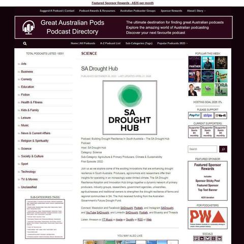 Building Drought Resilience In South Australia – The SA Drought Hub Podcast 
Screenshot of the podcast listing on the Great Australian Pods website