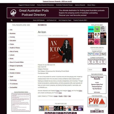 An Icon With Kamri Hill  
Screenshot of the podcast listing on the Great Australian Pods website