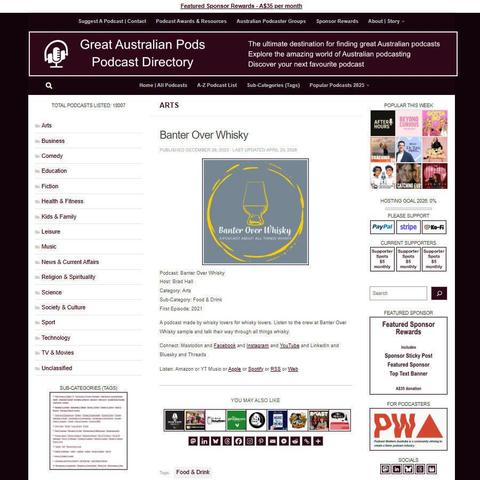 Banter Over Whisky   
Screenshot of the podcast listing on the Great Australian Pods website