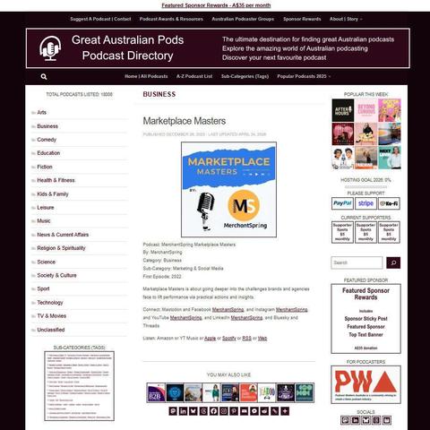 MerchantSpring Marketplace Masters   
Screenshot of the podcast listing on the Great Australian Pods website