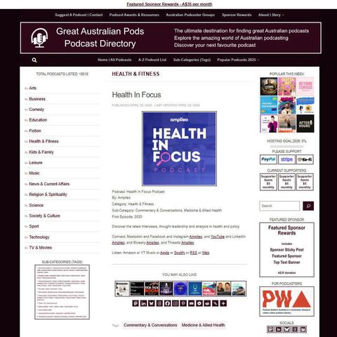Health In Focus Podcast   
Screenshot of the podcast listing on the Great Australian Pods website