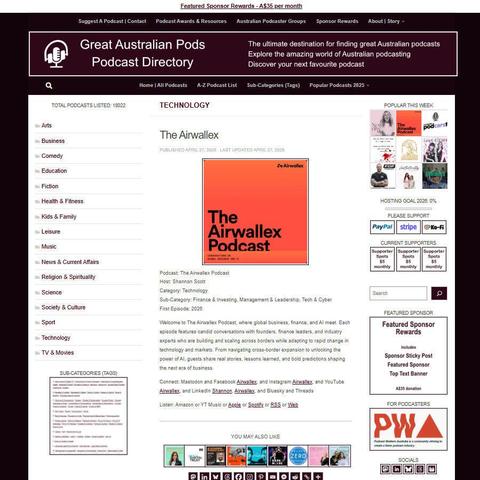 The Airwallex Podcast   
Screenshot of the podcast listing on the Great Australian Pods website