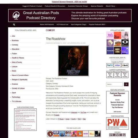 The Roadshow Podcast   
Screenshot of the podcast listing on the Great Australian Pods website