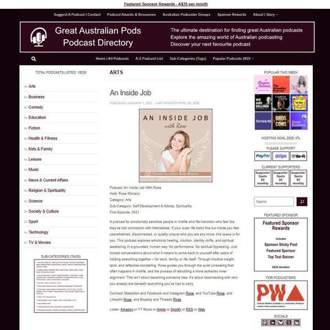An Inside Job With Rose   
Screenshot of the podcast listing on the Great Australian Pods website