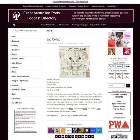 Juo Collab   
Screenshot of the podcast listing on the Great Australian Pods website
