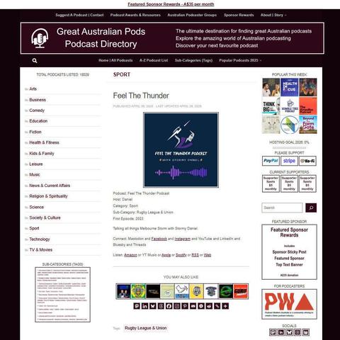 Feel The Thunder Podcast   
Screenshot of the podcast listing on the Great Australian Pods website