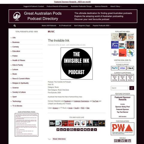 The Invisible Ink Podcast   
Screenshot of the podcast listing on the Great Australian Pods website
