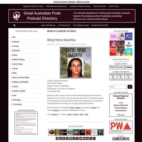 Bring Home Sandrine   
Screenshot of the podcast listing on the Great Australian Pods website