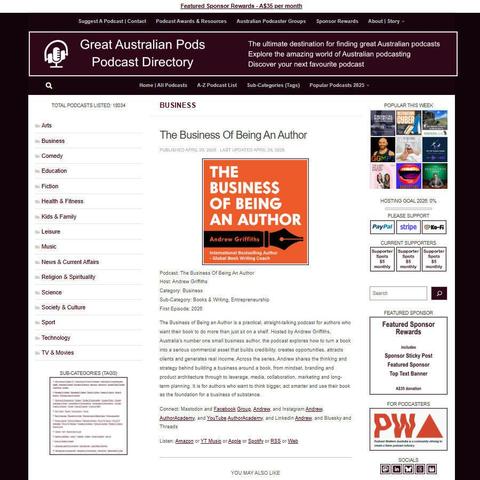 The Business Of Being An Author   
Screenshot of the podcast listing on the Great Australian Pods website