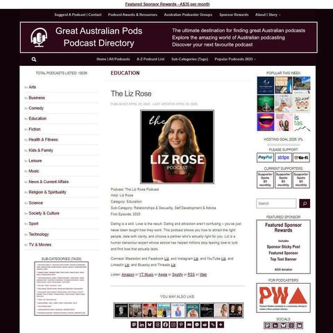 The Liz Rose Podcast   
Screenshot of the podcast listing on the Great Australian Pods website