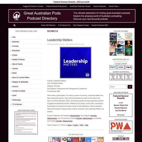 Leadership Matters   
Screenshot of the podcast listing on the Great Australian Pods website