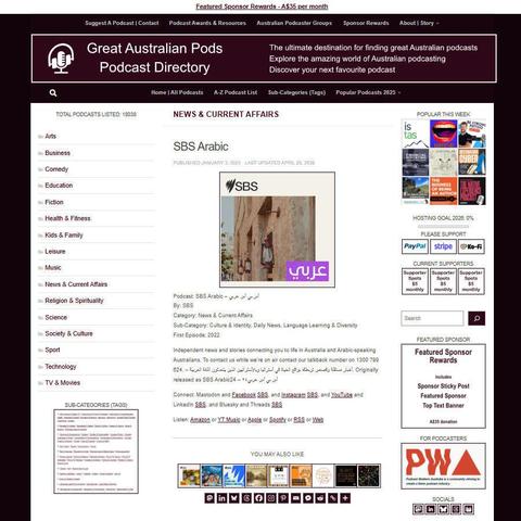 SBS Arabic – أس بي أس عربي   
Screenshot of the podcast listing on the Great Australian Pods website