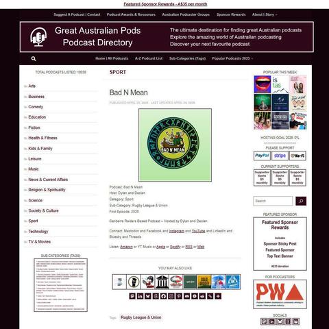 Bad N Mean   
Screenshot of the podcast listing on the Great Australian Pods website