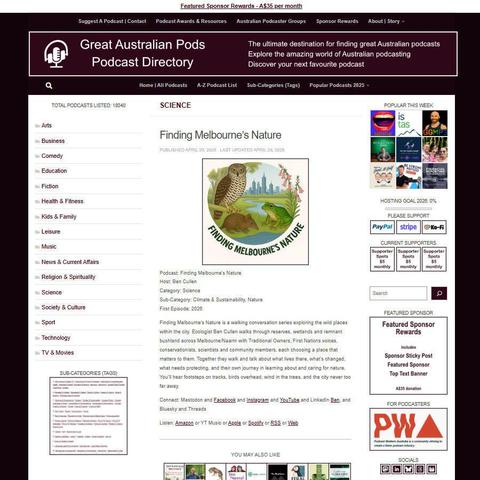 Finding Melbourne's Nature   
Screenshot of the podcast listing on the Great Australian Pods website