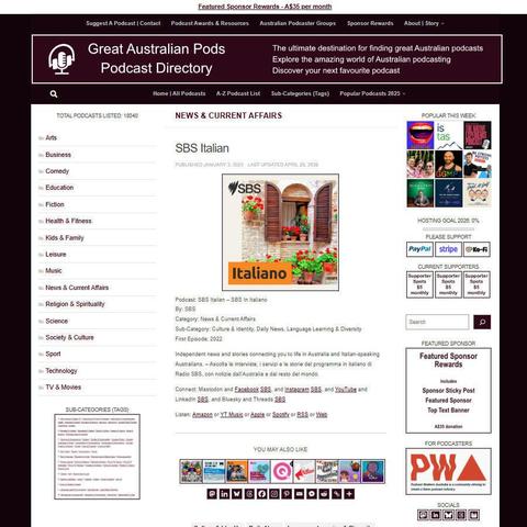 SBS Italian - SBS In Italiano   
Screenshot of the podcast listing on the Great Australian Pods website
