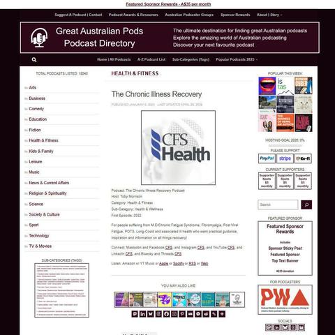 The Chronic Illness Recovery Podcast   
Screenshot of the podcast listing on the Great Australian Pods website