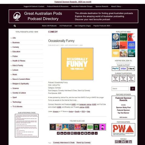 Occasionally Funny   
Screenshot of the podcast listing on the Great Australian Pods website