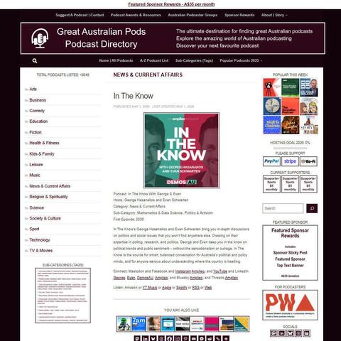 In The Know With George & Evan   
Screenshot of the podcast listing on the Great Australian Pods website