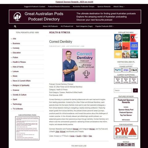 Correct Dentistry Podcast   
Screenshot of the podcast listing on the Great Australian Pods website