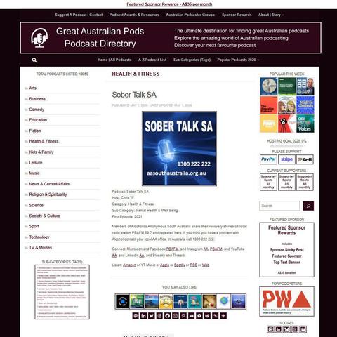 Sober Talk SA   
Screenshot of the podcast listing on the Great Australian Pods website