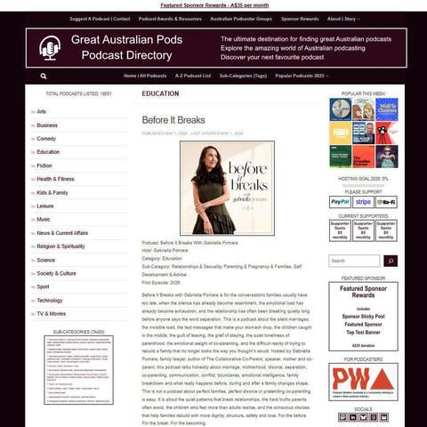 Before It Breaks With Gabriella Pomare   
Screenshot of the podcast listing on the Great Australian Pods website