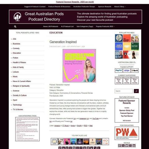 Generation Inspired   
Screenshot of the podcast listing on the Great Australian Pods website