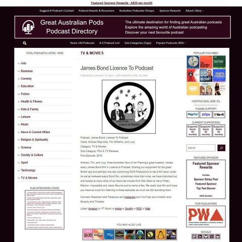 James Bond: Licence To Podcast   
Screenshot of the podcast listing on the Great Australian Pods website
