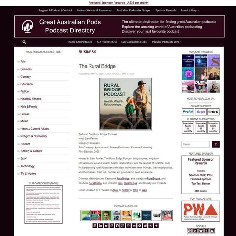The Rural Bridge Podcast   
Screenshot of the podcast listing on the Great Australian Pods website