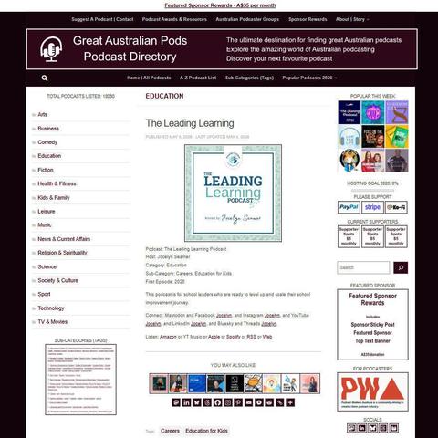 The Leading Learning Podcast   
Screenshot of the podcast listing on the Great Australian Pods website