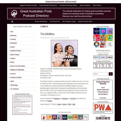 The Midlifers I Midlife Australian Comedy And Nostalgia Podcast   
Screenshot of the podcast listing on the Great Australian Pods website