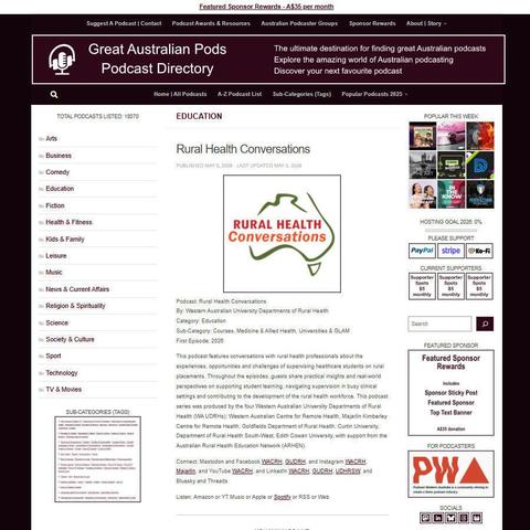 Rural Health Conversations   
Screenshot of the podcast listing on the Great Australian Pods website