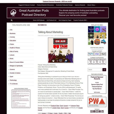 Talking About Marketing   
Screenshot of the podcast listing on the Great Australian Pods website