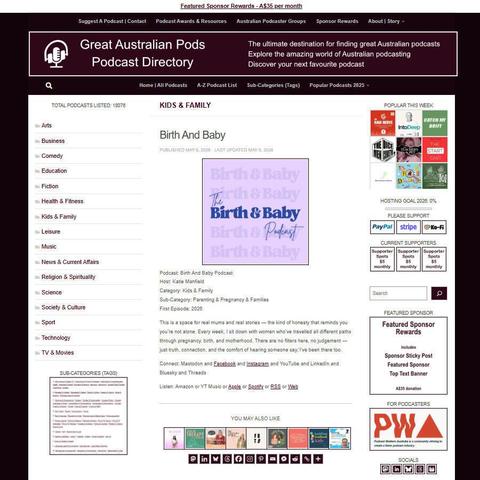 Birth And Baby Podcast   
Screenshot of the podcast listing on the Great Australian Pods website