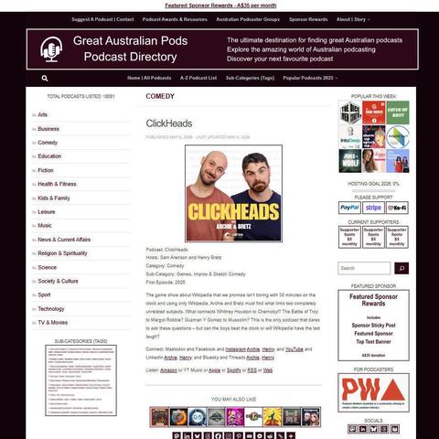 ClickHeads   
Screenshot of the podcast listing on the Great Australian Pods website
