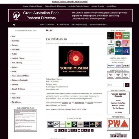 Sound Museum   
Screenshot of the podcast listing on the Great Australian Pods website