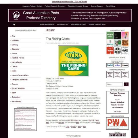 The Fishing Game   
Screenshot of the podcast listing on the Great Australian Pods website