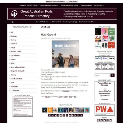 Hard Ground   
Screenshot of the podcast listing on the Great Australian Pods website
