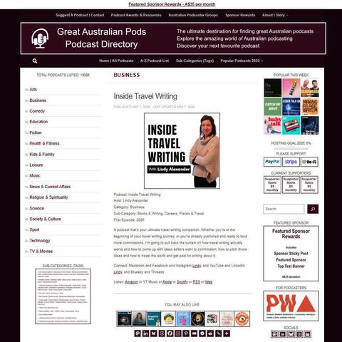 Inside Travel Writing   
Screenshot of the podcast listing on the Great Australian Pods website
