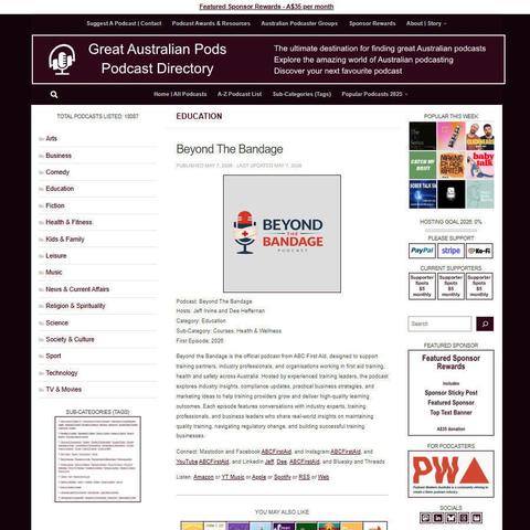 Beyond The Bandage   
Screenshot of the podcast listing on the Great Australian Pods website