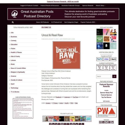 Uncut & Real Raw With Clinton Anderson   
Screenshot of the podcast listing on the Great Australian Pods website