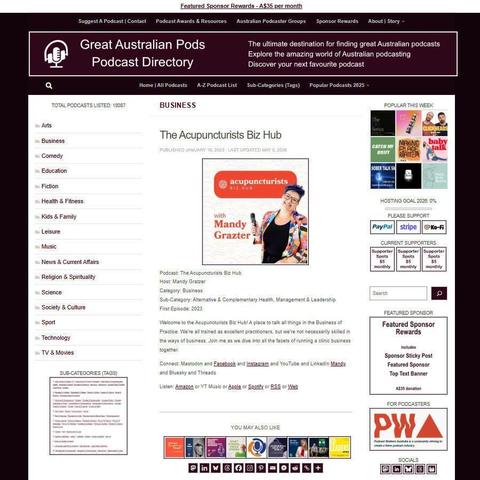 The Acupuncturists Biz Hub   
Screenshot of the podcast listing on the Great Australian Pods website