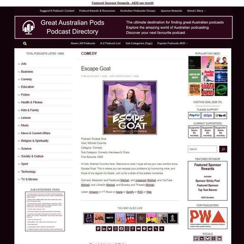 Escape Goat   
Screenshot of the podcast listing on the Great Australian Pods website
